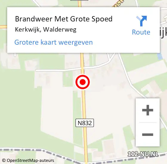 Locatie op kaart van de 112 melding: Brandweer Met Grote Spoed Naar Kerkwijk, Walderweg op 22 januari 2020 10:10