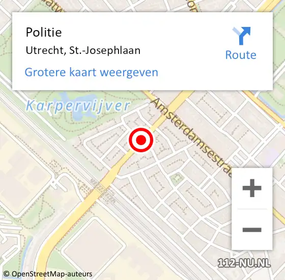 Locatie op kaart van de 112 melding: Politie Utrecht, St.-Josephlaan op 22 januari 2020 14:18