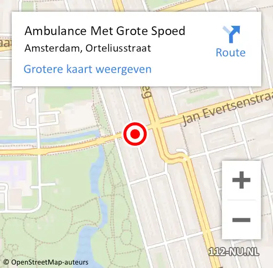 Locatie op kaart van de 112 melding: Ambulance Met Grote Spoed Naar Amsterdam, Orteliusstraat op 22 januari 2020 14:47