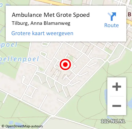 Locatie op kaart van de 112 melding: Ambulance Met Grote Spoed Naar Tilburg, Anna Blamanweg op 22 januari 2020 14:59
