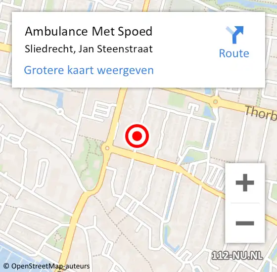 Locatie op kaart van de 112 melding: Ambulance Met Spoed Naar Sliedrecht, Jan Steenstraat op 22 januari 2020 15:04