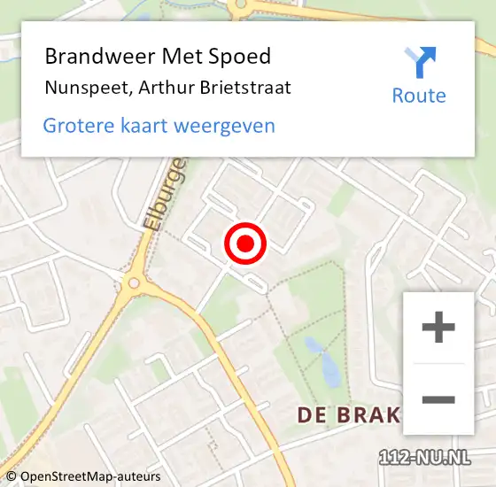 Locatie op kaart van de 112 melding: Brandweer Met Spoed Naar Nunspeet, Arthur Brietstraat op 26 april 2014 10:02