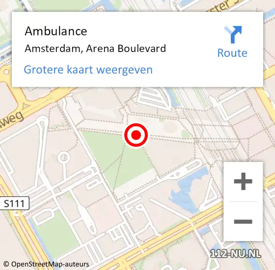 Locatie op kaart van de 112 melding: Ambulance Amsterdam, Arena Boulevard op 22 januari 2020 19:25