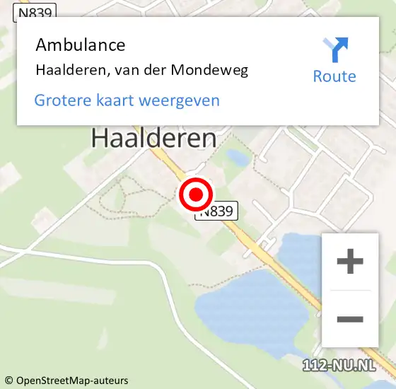 Locatie op kaart van de 112 melding: Ambulance Haalderen, van der Mondeweg op 23 januari 2020 09:53
