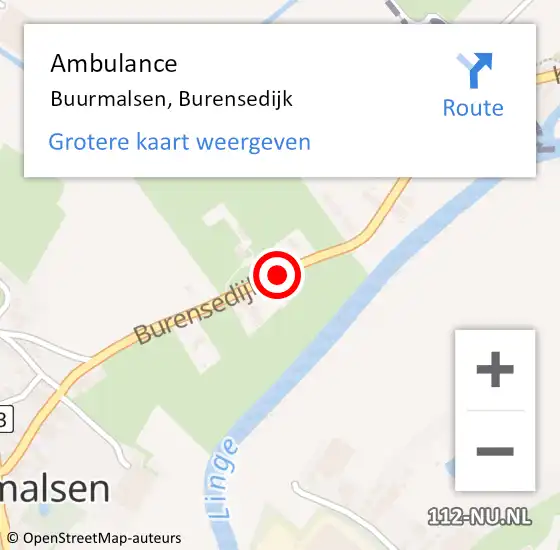 Locatie op kaart van de 112 melding: Ambulance Buurmalsen, Burensedijk op 23 januari 2020 12:15