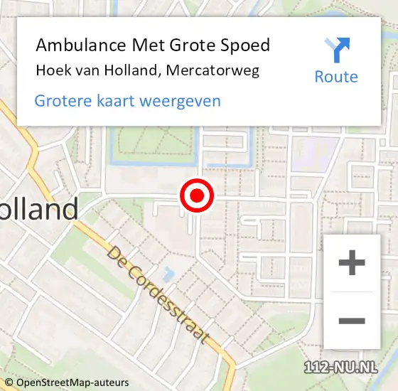 Locatie op kaart van de 112 melding: Ambulance Met Grote Spoed Naar Hoek van Holland, Mercatorweg op 23 januari 2020 17:09