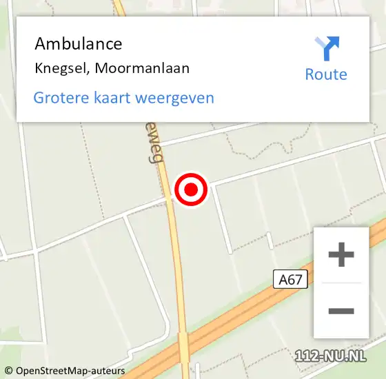 Locatie op kaart van de 112 melding: Ambulance Knegsel, Moormanlaan op 23 januari 2020 22:06