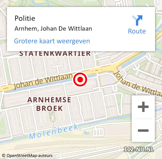 Locatie op kaart van de 112 melding: Politie Arnhem, Johan De Wittlaan op 25 januari 2020 00:57