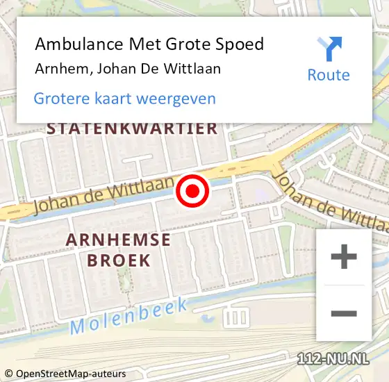 Locatie op kaart van de 112 melding: Ambulance Met Grote Spoed Naar Arnhem, Johan De Wittlaan op 25 januari 2020 00:58