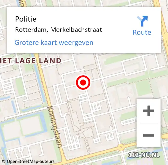 Locatie op kaart van de 112 melding: Politie Rotterdam, Merkelbachstraat op 25 januari 2020 06:57
