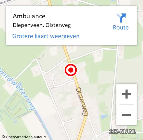Locatie op kaart van de 112 melding: Ambulance Diepenveen, Olsterweg op 25 januari 2020 09:03