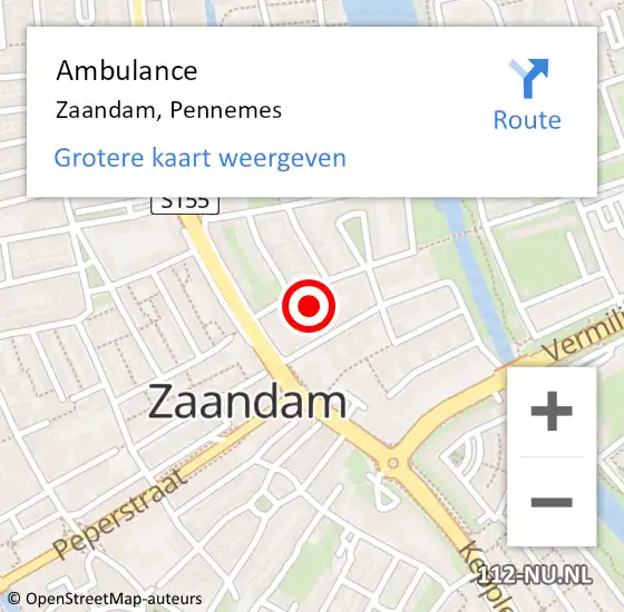Locatie op kaart van de 112 melding: Ambulance Zaandam, Pennemes op 25 januari 2020 16:10