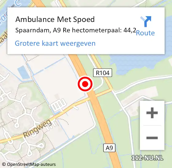 Locatie op kaart van de 112 melding: Ambulance Met Spoed Naar Spaarndam, A9 Li hectometerpaal: 45,3 op 26 januari 2020 01:01