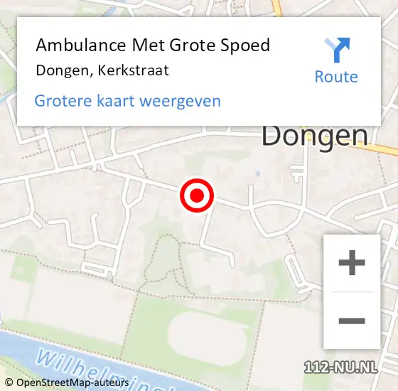 Locatie op kaart van de 112 melding: Ambulance Met Grote Spoed Naar Dongen, Kerkstraat op 26 januari 2020 19:20