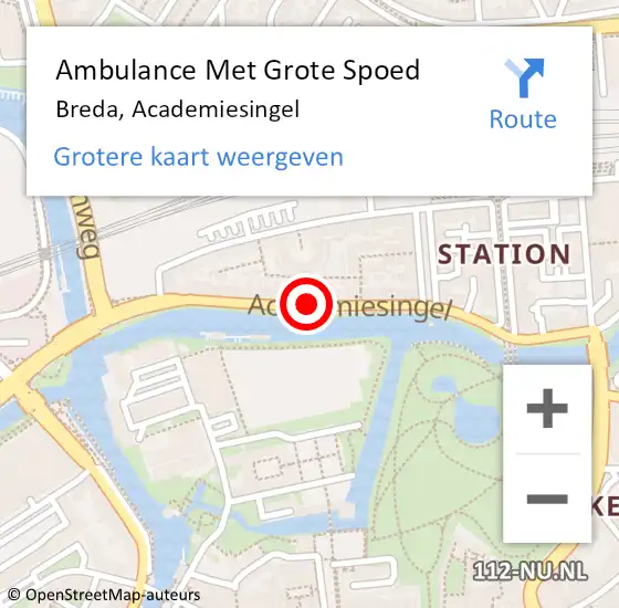 Locatie op kaart van de 112 melding: Ambulance Met Grote Spoed Naar Breda, Academiesingel op 26 januari 2020 21:08