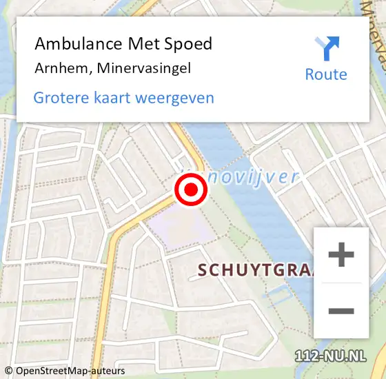 Locatie op kaart van de 112 melding: Ambulance Met Spoed Naar Arnhem, Minervasingel op 27 januari 2020 08:21