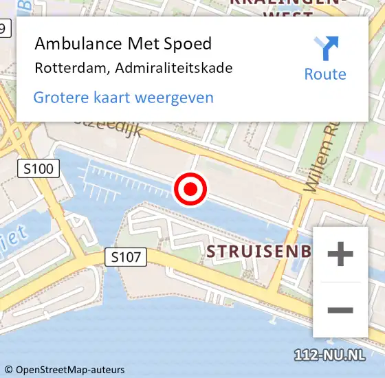 Locatie op kaart van de 112 melding: Ambulance Met Spoed Naar Rotterdam, Admiraliteitskade op 27 januari 2020 15:51