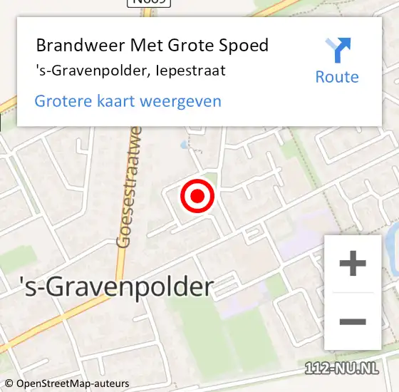 Locatie op kaart van de 112 melding: Brandweer Met Grote Spoed Naar 's-Gravenpolder, Iepestraat op 27 januari 2020 21:14