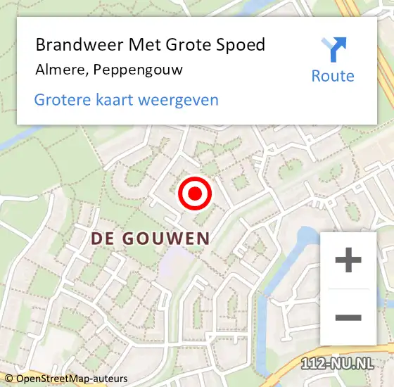 Locatie op kaart van de 112 melding: Brandweer Met Grote Spoed Naar Almere, Peppengouw op 28 januari 2020 02:04