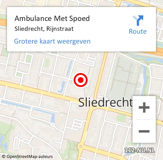 Locatie op kaart van de 112 melding: Ambulance Met Spoed Naar Sliedrecht, Rijnstraat op 28 januari 2020 03:00