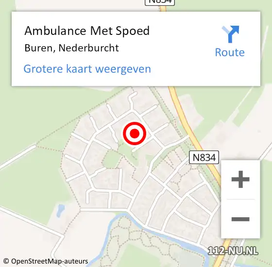 Locatie op kaart van de 112 melding: Ambulance Met Spoed Naar Buren, Nederburcht op 28 januari 2020 03:02