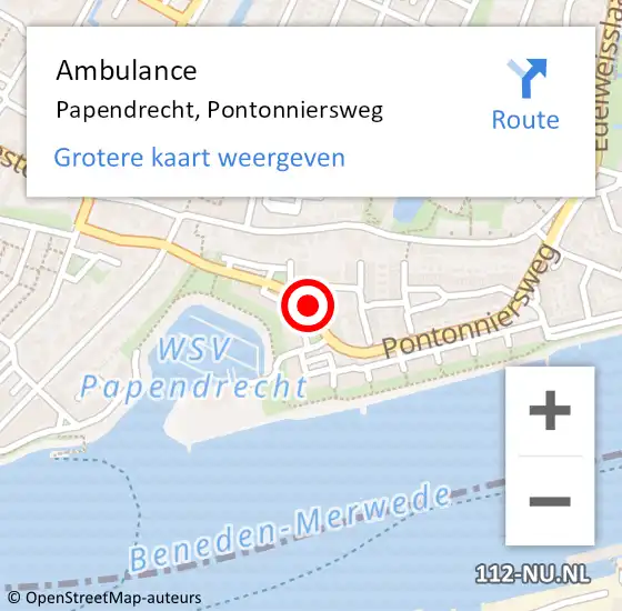 Locatie op kaart van de 112 melding: Ambulance Papendrecht, Pontonniersweg op 28 januari 2020 13:11
