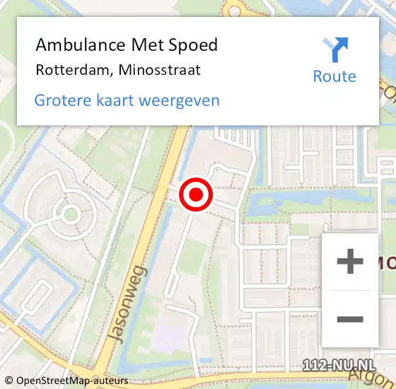 Locatie op kaart van de 112 melding: Ambulance Met Spoed Naar Rotterdam, Minosstraat op 28 januari 2020 22:20