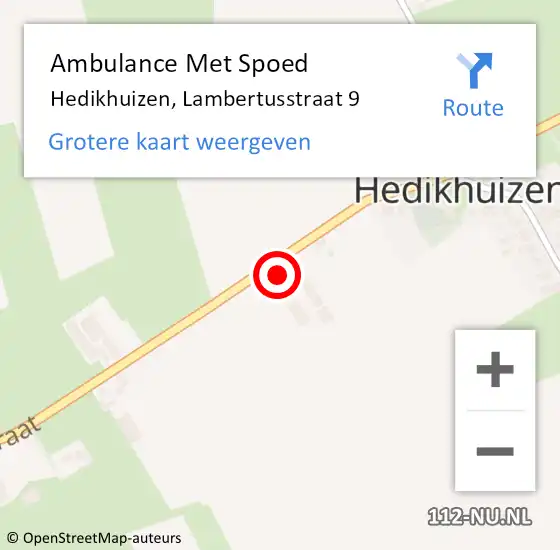 Locatie op kaart van de 112 melding: Ambulance Met Spoed Naar Hedikhuizen, Lambertusstraat 9 op 29 januari 2020 02:01