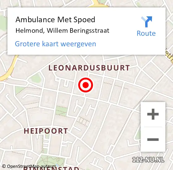 Locatie op kaart van de 112 melding: Ambulance Met Spoed Naar Helmond, Willem Beringsstraat op 29 januari 2020 05:24