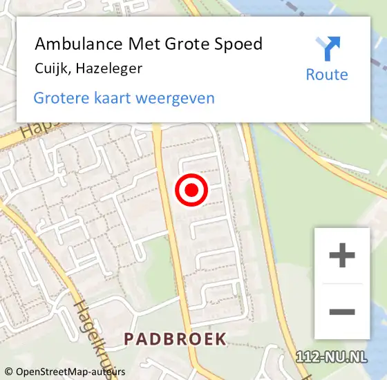 Locatie op kaart van de 112 melding: Ambulance Met Grote Spoed Naar Cuijk, Hazeleger op 29 januari 2020 06:55