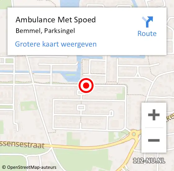 Locatie op kaart van de 112 melding: Ambulance Met Spoed Naar Bemmel, Parksingel op 29 januari 2020 08:13