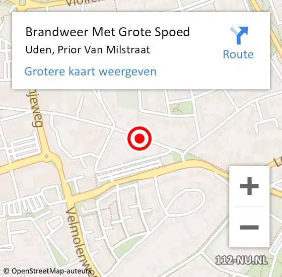 Locatie op kaart van de 112 melding: Brandweer Met Grote Spoed Naar Uden, Prior Van Milstraat op 29 januari 2020 10:27