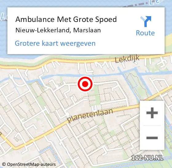 Locatie op kaart van de 112 melding: Ambulance Met Grote Spoed Naar Nieuw-Lekkerland, Marslaan op 29 januari 2020 14:43