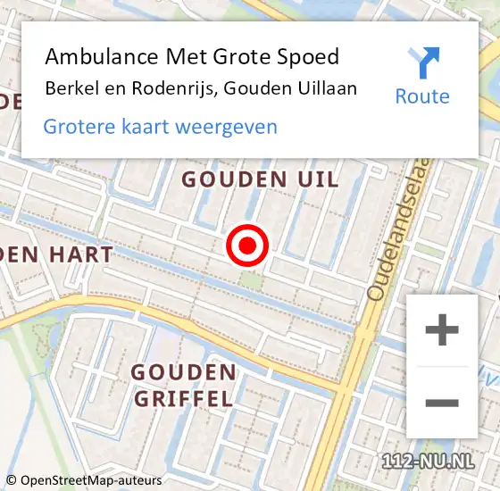 Locatie op kaart van de 112 melding: Ambulance Met Grote Spoed Naar Berkel en Rodenrijs, Gouden Uillaan op 29 januari 2020 19:12