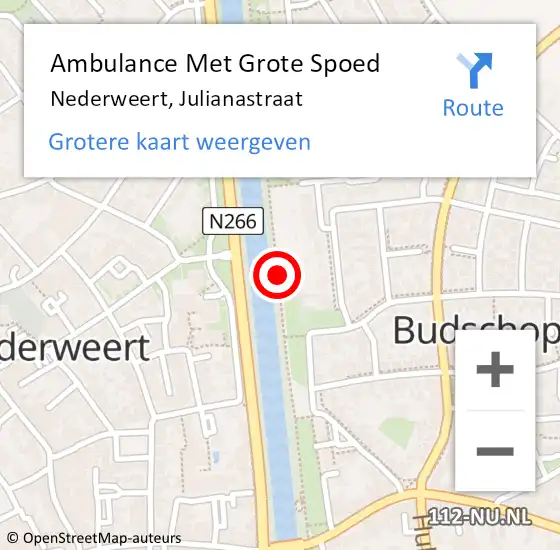 Locatie op kaart van de 112 melding: Ambulance Met Grote Spoed Naar Nederweert, Julianastraat op 30 januari 2020 20:23