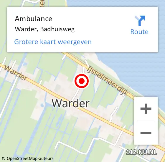 Locatie op kaart van de 112 melding: Ambulance Warder, Badhuisweg op 31 januari 2020 12:00