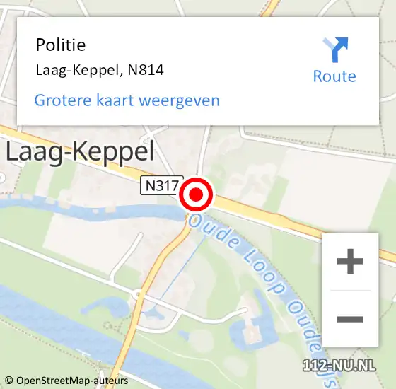 Locatie op kaart van de 112 melding: Politie Laag-Keppel, N814 op 31 januari 2020 19:37