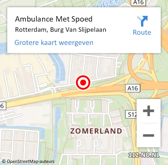 Locatie op kaart van de 112 melding: Ambulance Met Spoed Naar Rotterdam, Burg Van Slijpelaan op 1 februari 2020 01:44