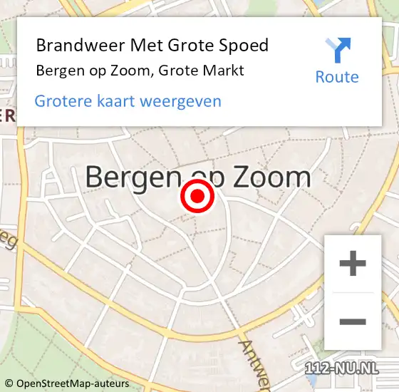 Locatie op kaart van de 112 melding: Brandweer Met Grote Spoed Naar Bergen op Zoom, Grote Markt op 1 februari 2020 18:26