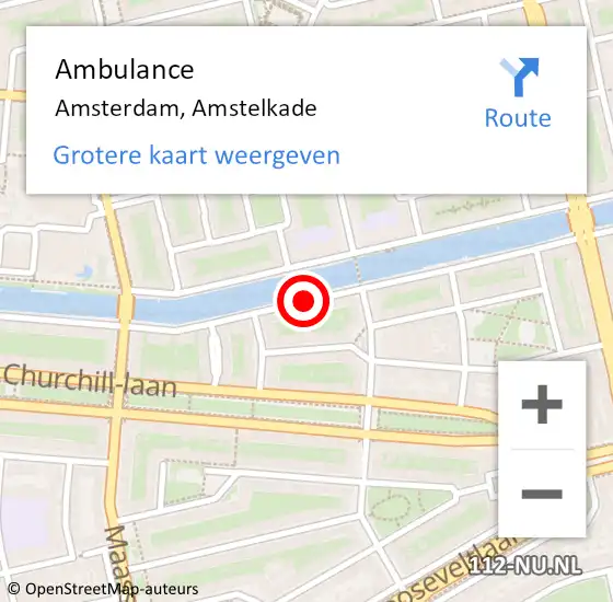 Locatie op kaart van de 112 melding: Ambulance Amsterdam, Amstelkade op 1 februari 2020 22:18