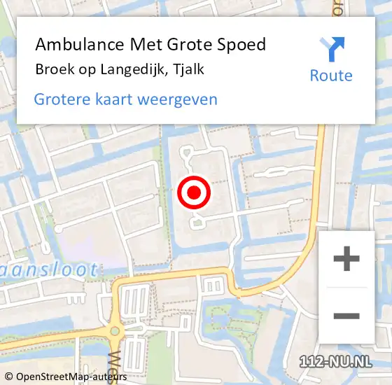Locatie op kaart van de 112 melding: Ambulance Met Grote Spoed Naar Broek op Langedijk, Tjalk op 1 februari 2020 22:29