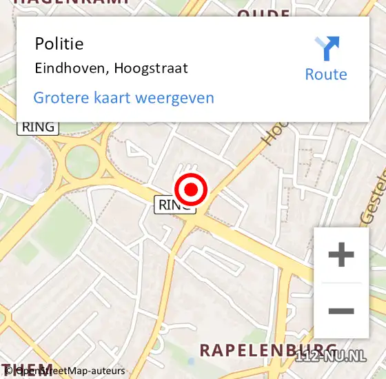 Locatie op kaart van de 112 melding: Politie Eindhoven, Hoogstraat op 2 februari 2020 01:57