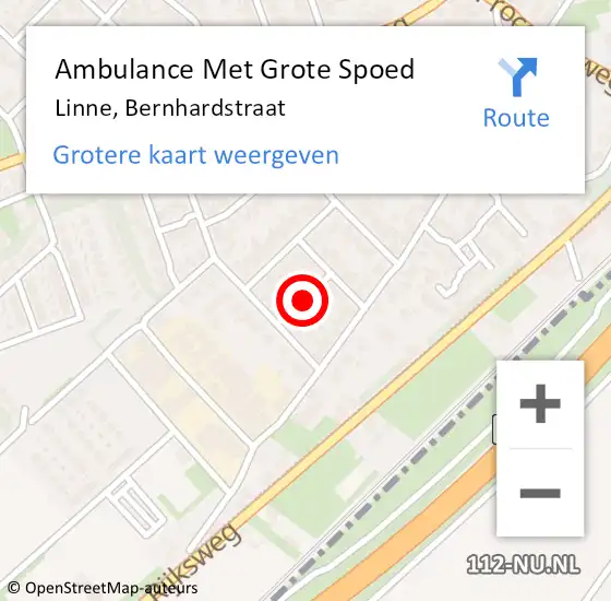 Locatie op kaart van de 112 melding: Ambulance Met Grote Spoed Naar Linne, Bernhardstraat op 2 februari 2020 08:28