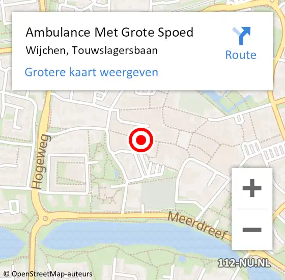 Locatie op kaart van de 112 melding: Ambulance Met Grote Spoed Naar Wijchen, Touwslagersbaan op 3 februari 2020 18:32