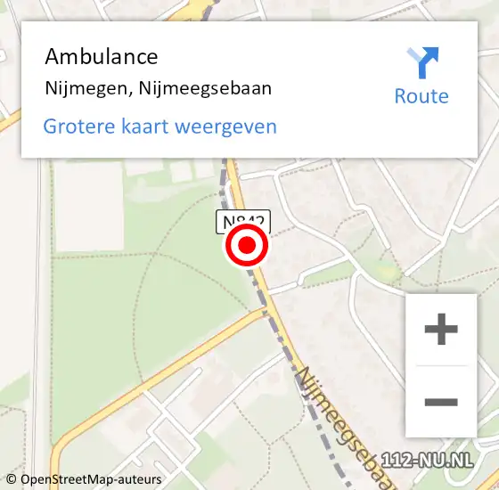 Locatie op kaart van de 112 melding: Ambulance Nijmegen, Nijmeegsebaan op 4 februari 2020 00:39