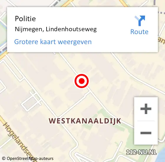 Locatie op kaart van de 112 melding: Politie Nijmegen, Lindenhoutseweg op 4 februari 2020 06:59