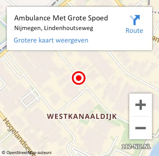 Locatie op kaart van de 112 melding: Ambulance Met Grote Spoed Naar Nijmegen, Lindenhoutseweg op 4 februari 2020 07:00