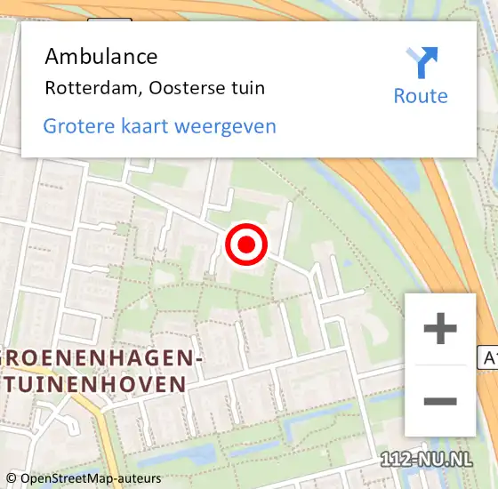 Locatie op kaart van de 112 melding: Ambulance Rotterdam, Oosterse tuin op 4 februari 2020 12:08