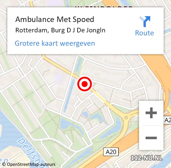 Locatie op kaart van de 112 melding: Ambulance Met Spoed Naar Rotterdam, Burg D J De Jongln op 5 februari 2020 13:23
