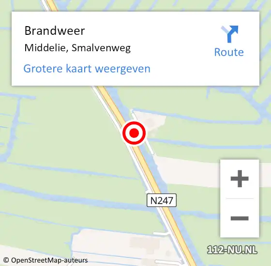 Locatie op kaart van de 112 melding: Brandweer Middelie, Smalvenweg op 5 februari 2020 17:09